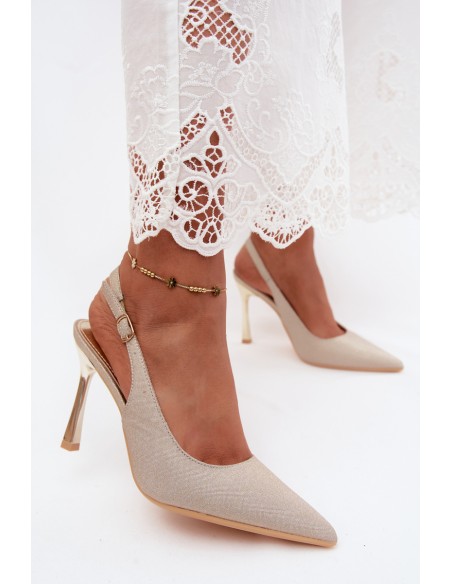Brocade Heels With Open Back Gold Mercella