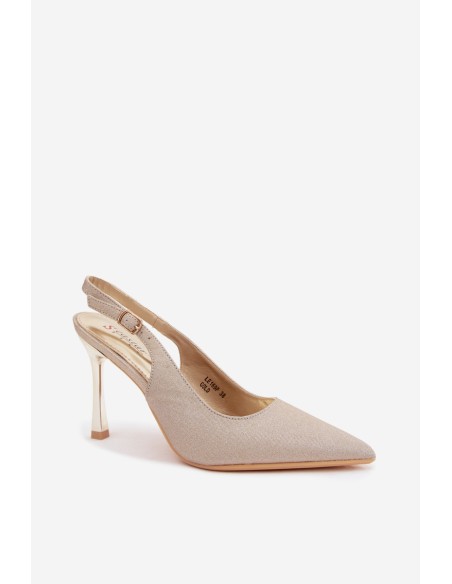 Brocade Heels With Open Back Gold Mercella