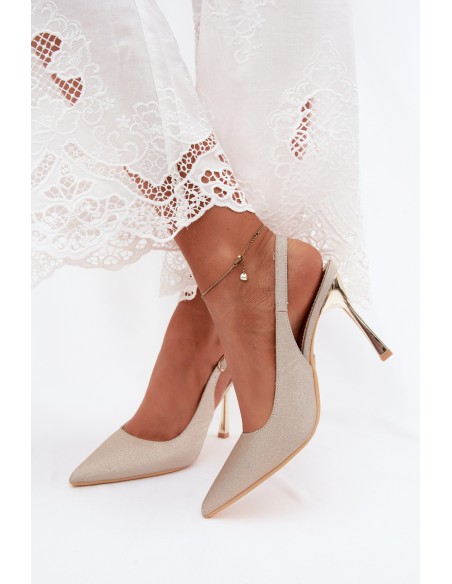 Brocade Heels With Open Back Gold Mercella