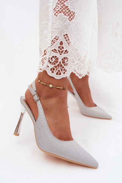 Brocade High Heels With Open Heel Silver Mercella