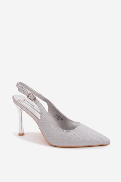Brocade High Heels With Open Heel Silver Mercella 2