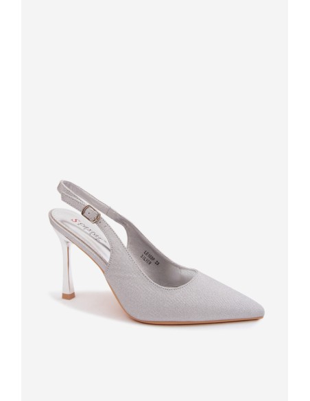Brocade High Heels With Open Heel Silver Mercella