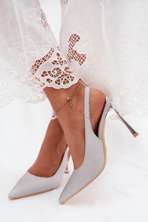 Brocade High Heels With Open Heel Silver Mercella