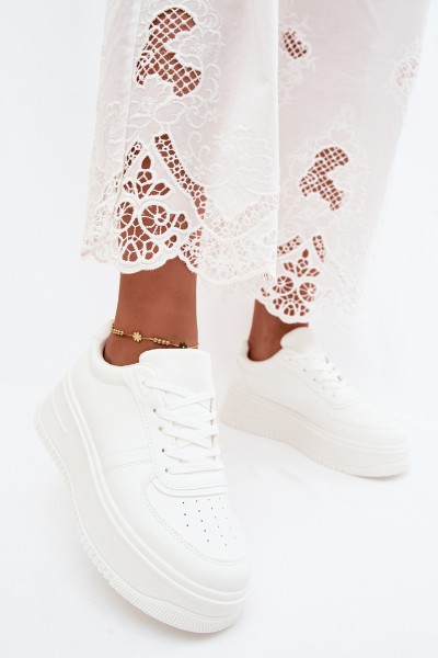 Women's Platform Sneakers White Faux Leather Crosbella