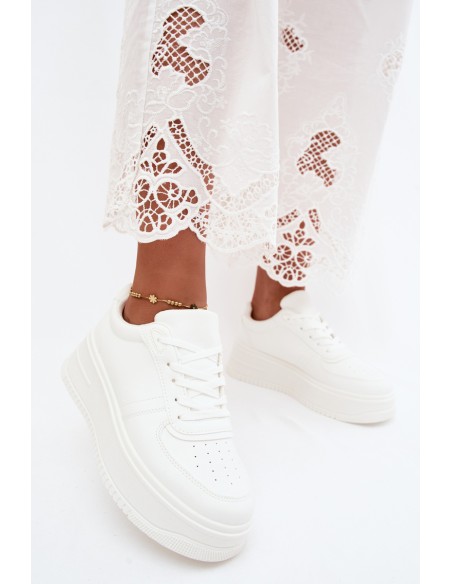 Women's Platform Sneakers White Faux Leather Crosbella