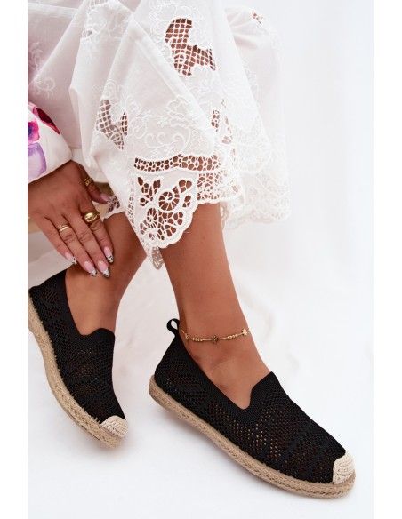 Women's Crochet Espadrilles Fabric Black Candessa