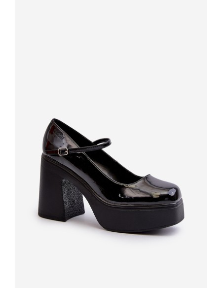 Women's Patent Leather Platform and Block Heel Shoes Big Star NN274004 Black