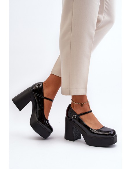 Women's Patent Leather Platform and Block Heel Shoes Big Star NN274004 Black