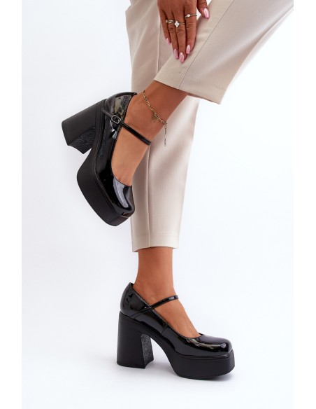 Women's Patent Leather Platform and Block Heel Shoes Big Star NN274004 Black