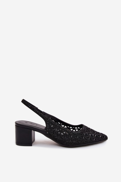 Mesh Embellished High Heeled Black Sandals Marshina