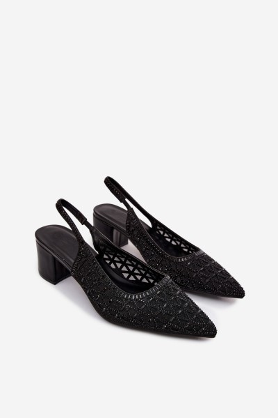 Mesh Embellished High Heeled Black Sandals Marshina 2