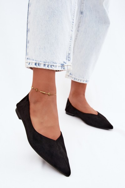 Corabella Pointed Toe Ballerinas Faux Suede Black