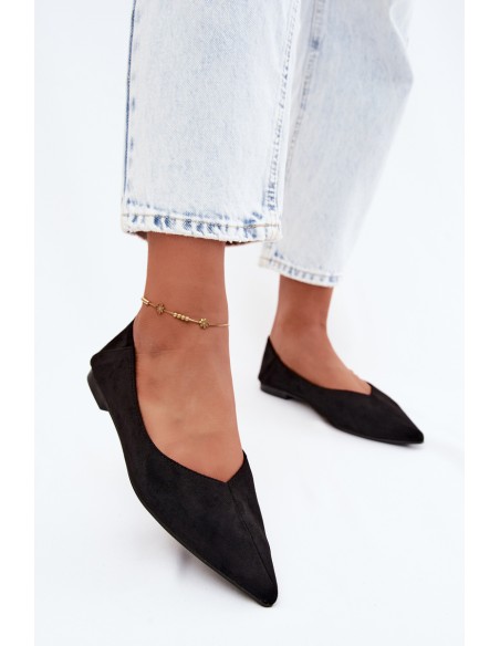 Corabella Pointed Toe Ballerinas Faux Suede Black