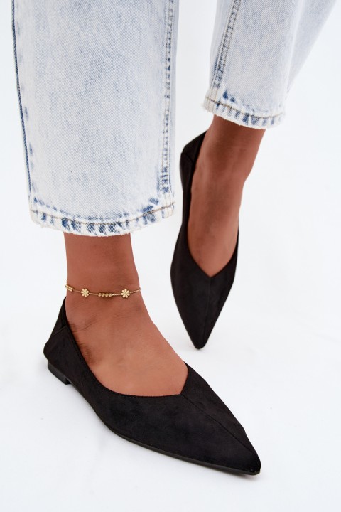 Corabella Pointed Toe Ballerinas Faux Suede Black