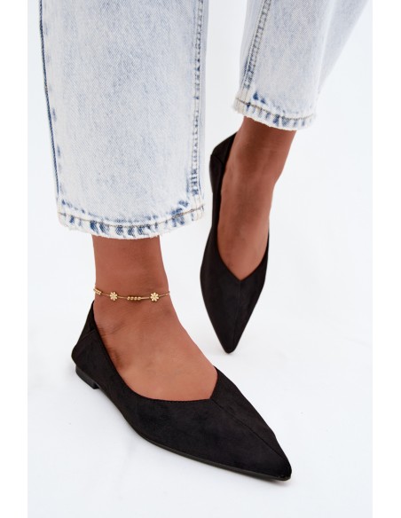 Corabella Pointed Toe Ballerinas Faux Suede Black
