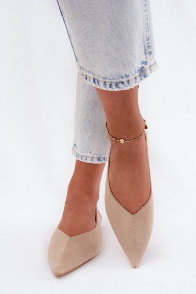 Corabella Beige Pointed Toe Ballerinas Faux Suede