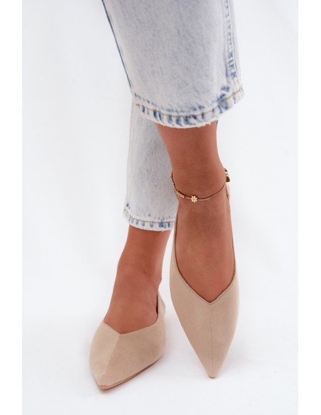 Corabella Beige Pointed Toe Ballerinas Faux Suede
