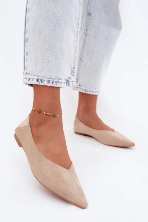 Corabella Beige Pointed Toe Ballerinas Faux Suede