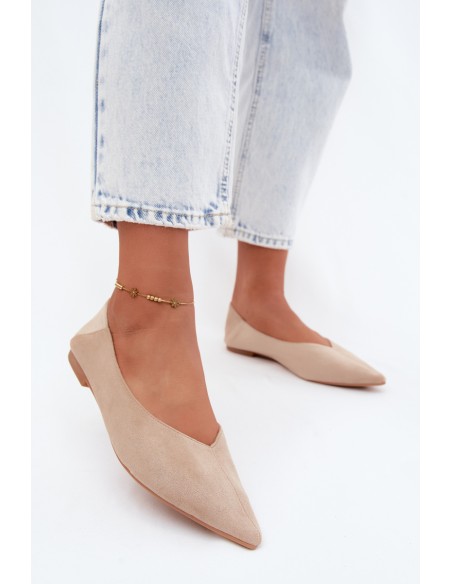 Corabella Beige Pointed Toe Ballerinas Faux Suede
