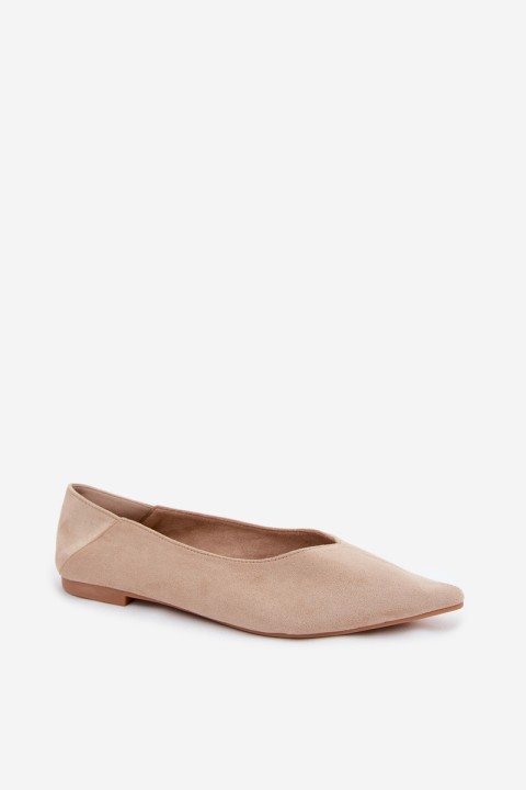 Corabella Beige Pointed Toe Ballerinas Faux Suede