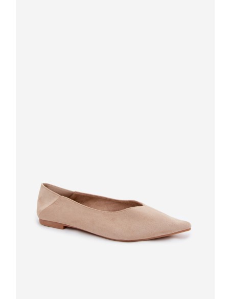 Corabella Beige Pointed Toe Ballerinas Faux Suede