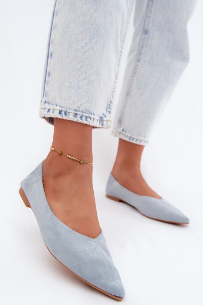 Corabella Blue Pointed Toe Ballerinas Faux Suede