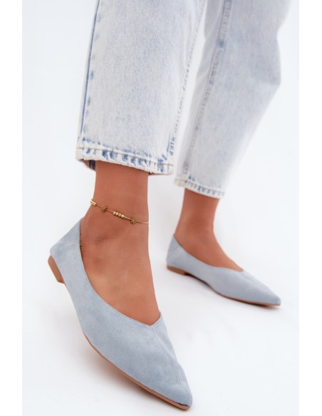Corabella Blue Pointed Toe Ballerinas Faux Suede