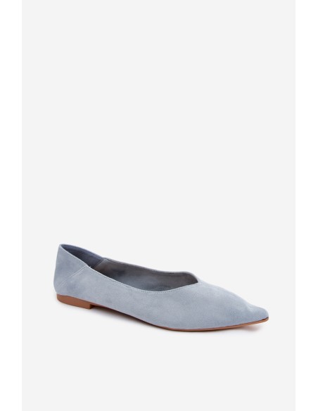Corabella Blue Pointed Toe Ballerinas Faux Suede