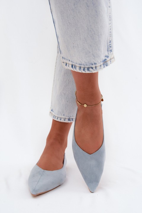 Corabella Blue Pointed Toe Ballerinas Faux Suede