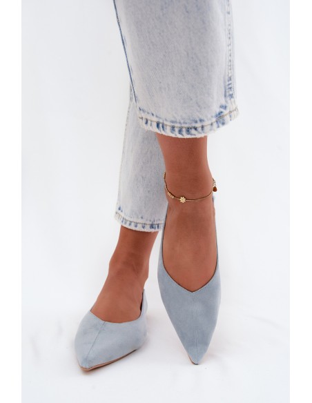 Corabella Blue Pointed Toe Ballerinas Faux Suede