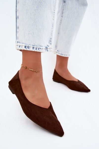 Corabella Chocolate Imitation Suede Pointed Toe Ballerinas