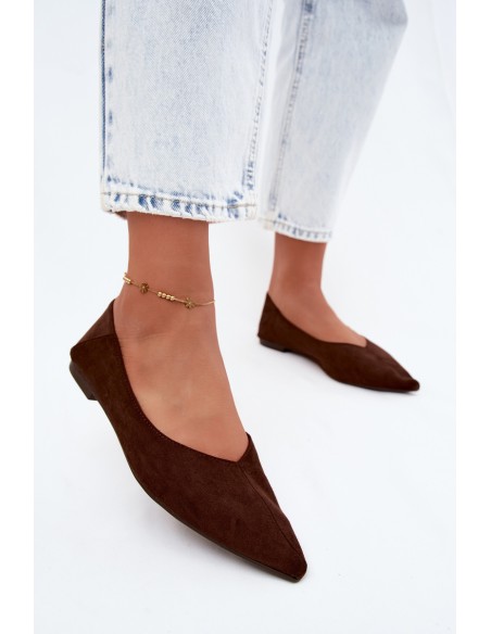 Corabella Chocolate Imitation Suede Pointed Toe Ballerinas