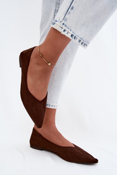 Corabella Chocolate Imitation Suede Pointed Toe Ballerinas 2