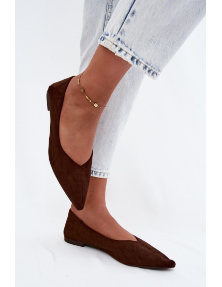 Corabella Chocolate Imitation Suede Pointed Toe Ballerinas