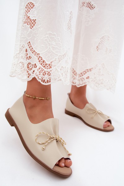 Women's Sandals With Decorative Ties And Ruching Faux Leather Beige Coltrania