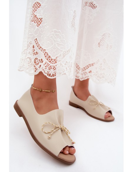 Women's Sandals With Decorative Ties And Ruching Faux Leather Beige Coltrania
