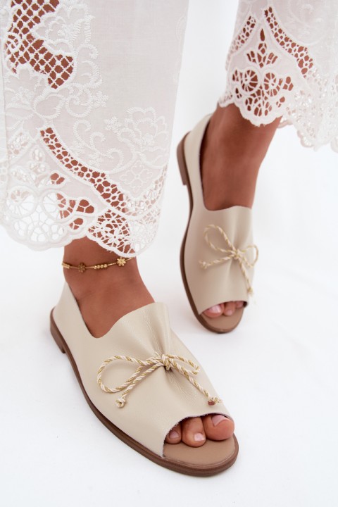 Women's Sandals With Decorative Ties And Ruching Faux Leather Beige Coltrania