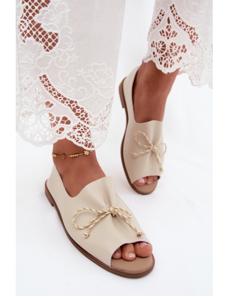 Women's Sandals With Decorative Ties And Ruching Faux Leather Beige Coltrania