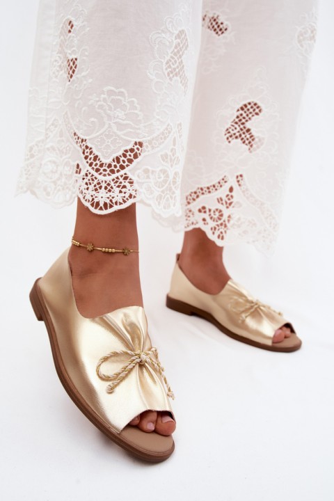 Women's Sandals With Decorative Ties and Ruching Faux Leather Gold Coltrania