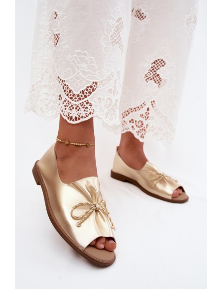 Women's Sandals With Decorative Ties and Ruching Faux Leather Gold Coltrania