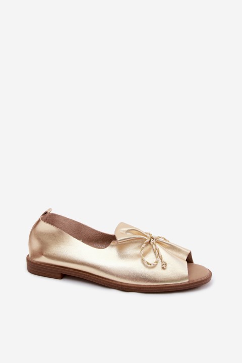 Women's Sandals With Decorative Ties and Ruching Faux Leather Gold Coltrania