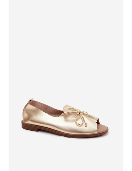 Women's Sandals With Decorative Ties and Ruching Faux Leather Gold Coltrania