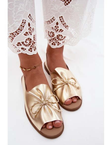 Women's Sandals With Decorative Ties and Ruching Faux Leather Gold Coltrania