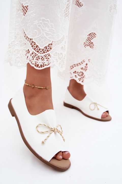 Women's Sandals With Decorative Tying And Ruching Imitation Leather White Coltrania