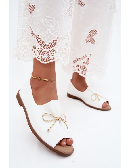 Women's Sandals With Decorative Tying And Ruching Imitation Leather White Coltrania