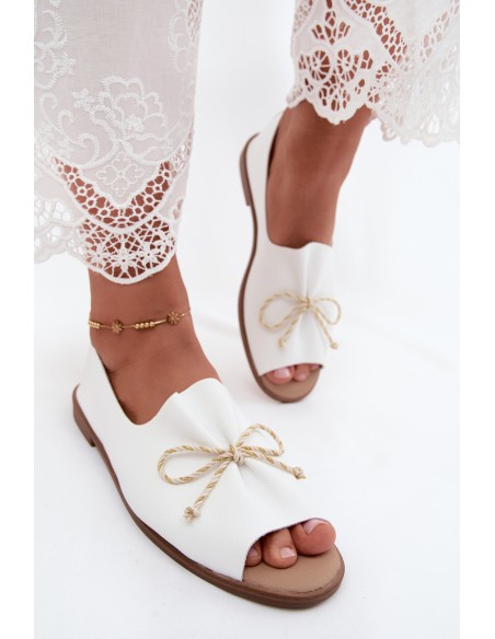 Women's Sandals With Decorative Tying And Ruching Imitation Leather White Coltrania