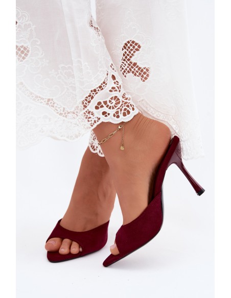 Cherryssa Bordeaux Imitation Suede High Heels Sandals