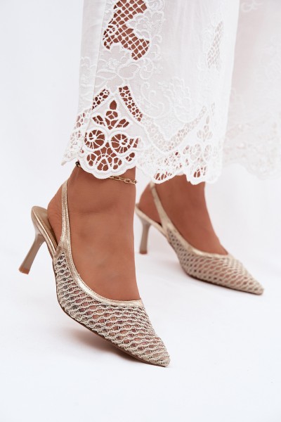 Mesh Platform Heeled Sandals Gold Mangoria