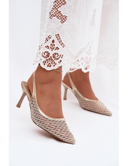 Mesh Platform Heeled Sandals Gold Mangoria