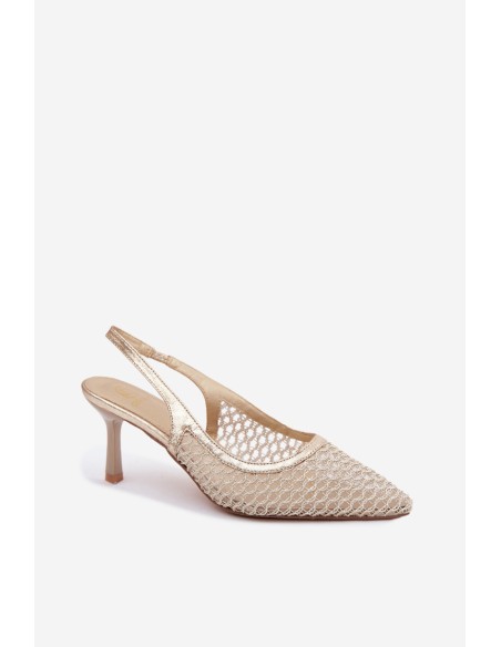 Mesh Platform Heeled Sandals Gold Mangoria